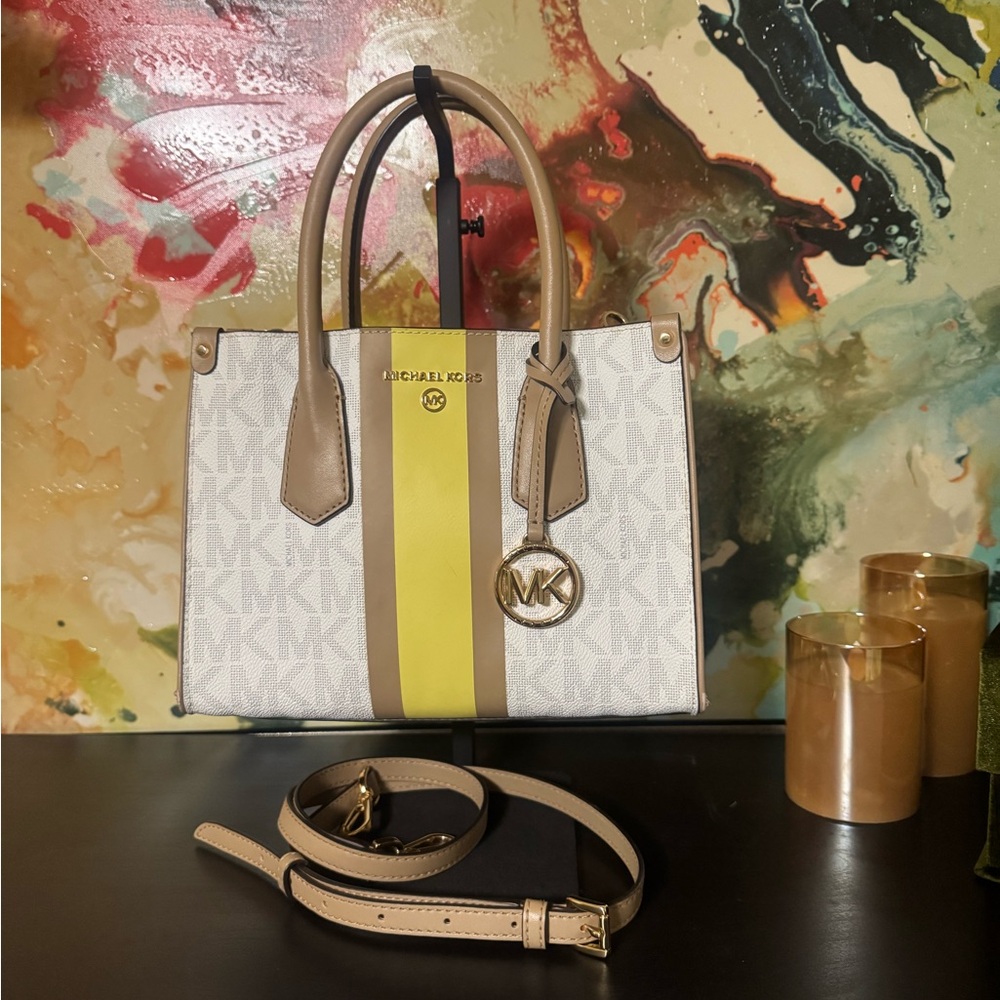 Michael Kors White and Gold Crossbody Bag
